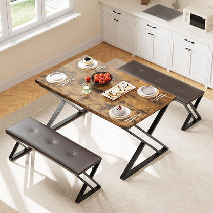 GAOMON Dining Table Set for 4, Kitchen Table with 2 Upholstered Benches, 3 Piece Dining Table Set for Small Space, Apartment, Saving Space for Kitchen, Dining Room (1.18'' Inch Cusion)
