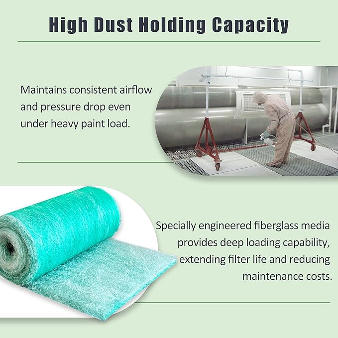 Fiberglass Paint Booth Filter Roll for Spray Booth 15-Gram Green 200ft (48" x 200ft)