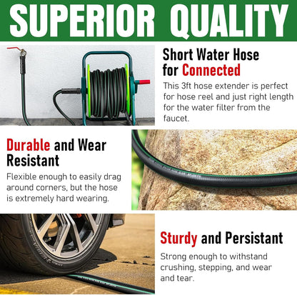 Heavy Duty Garden Hose 3ft, NON-EXPANDABLE Flexible Water Hose, Kink Resistant Lightweight Hybrid Hose, Leakproof Hose Male to Female Fittings