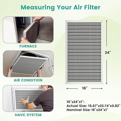 16x24x1 Reusable HVAC Furnace Air Filter, Washable Electrostatic Furnace Filter, MERV 8, Lasts a Lifetime, Breathe Fresher, Home And Office (Actual Size: 15.67x23.74x0.8 Inch)