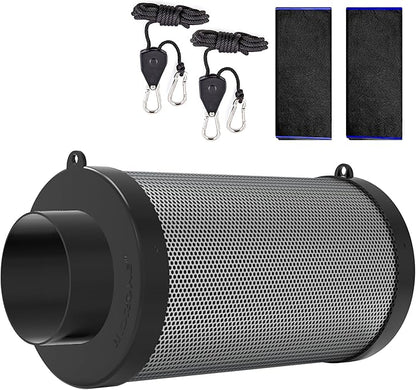 6 Inch Air Carbon Filter for Grow Tent,Smellines Control with Australia Virgin Charcoal for inline duct fan，Hydroponic Growth,Pre-Filter Included