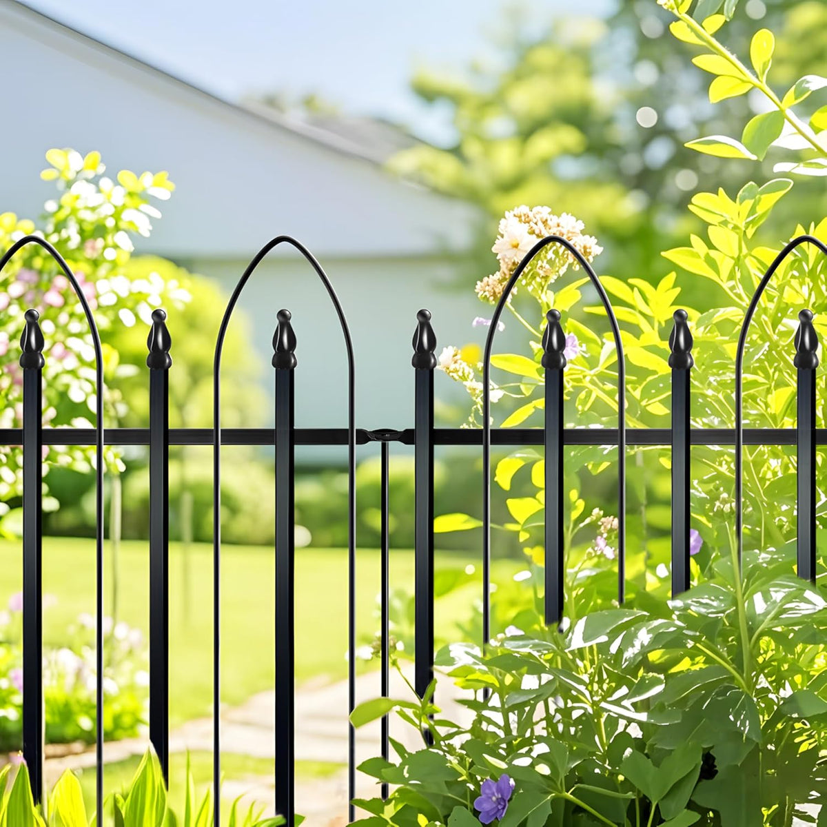 Garden Fence 32 inch H x 24 inch W (5 Panels, Total 10 feet), Metal Decorative Border Folding Fence, Landscape Fencing for Dog, Flower Bed, Yard, Animal Barrier