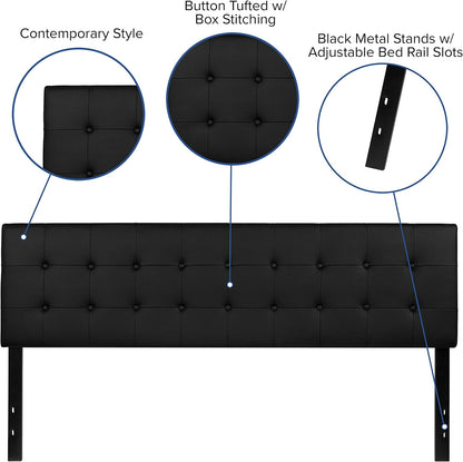 EMMA + OLIVER Black King Button Tufted Headboard