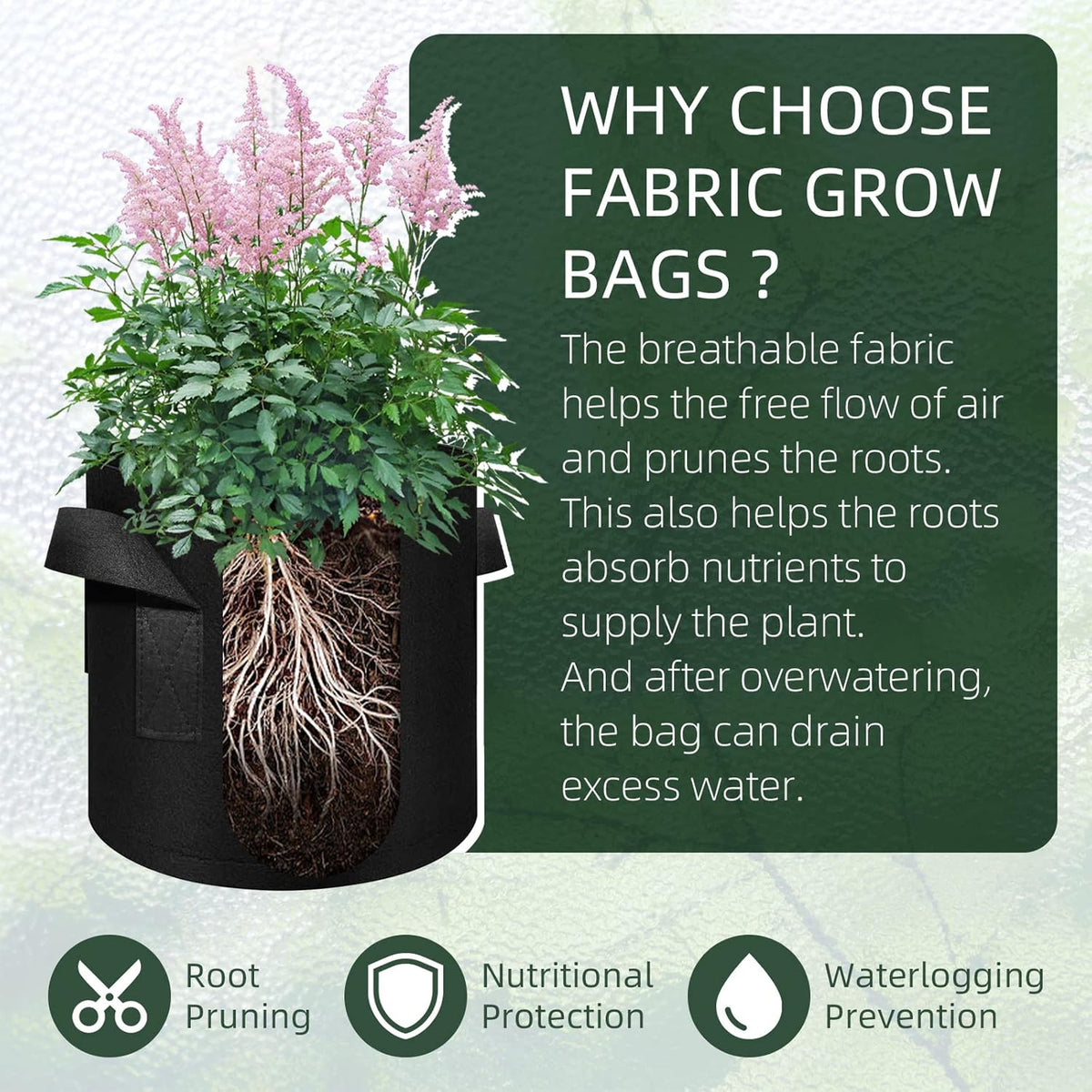 150-Pack 5 Gallon Grow Bags Bulk, Heavy Duty Thickened Nonwoven Fabric Pots with Handles, Felt Breathable Planter Bag, Garden Growing Bag for Vegetable Flower Plants Fruits, Black