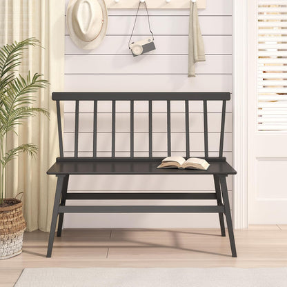 Wisuce Bamboo Dining Bench, Entryway Bench with Spindle Back (Black) | Bamboo & H-Shaped Support, Ergonomic Tilted Spindle Back, Multi-Scene Use, Easy Assembly & Maintenance