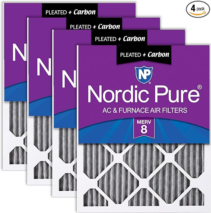 Nordic Pure 12x24x1 (Actual Size: 11 1/2 x 23 1/2 x 3/4) Furnace Air Filters MERV 8 Pleated Plus Carbon 4 Pack