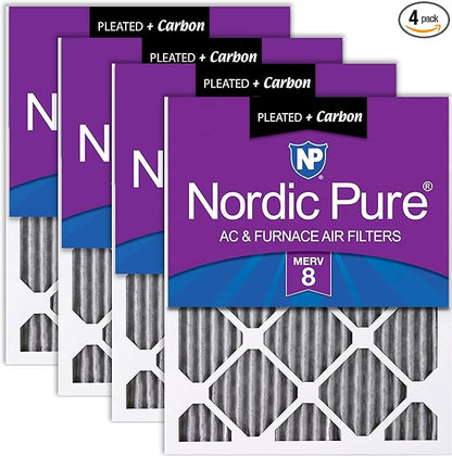 Nordic Pure 18x24x1 (Actual Size: 17 1/2 x 23 1/2 x 3/4) Furnace Air Filters MERV 8 Pleated Plus Carbon 4 Pack