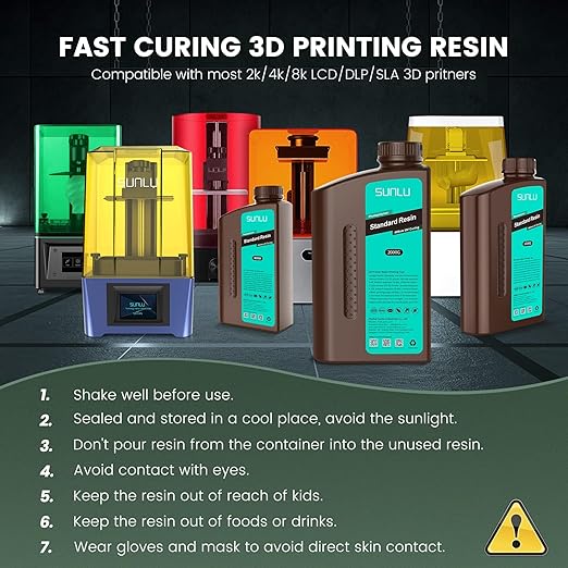SUNLU 3D Printer Resin Bundle, 395 to 405nm UV Curing 3D Printing Liquid Photopolymer Resin, Low Shrinkage and High Precision,(Grey+Black+White+Beige,1kg Per Bottle,4kg in Total)