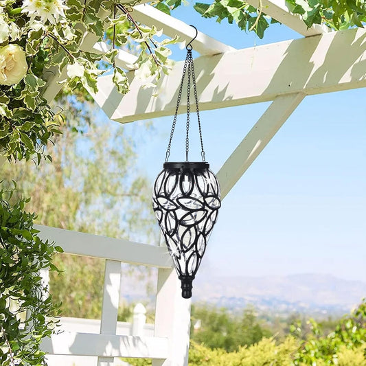 Solar Hanging Lantern Outdoor Lights, Tear-Shaped 15 LEDs Multi-Color Hanging Lights with S Hooks Decor in Garden, Yard, Pathway, Front Door and Landscape