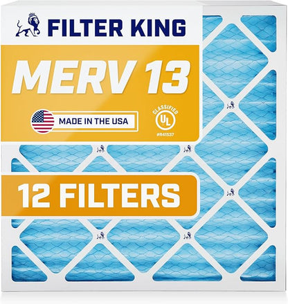 Filter King 20x20x1 Air Filter | 12-PACK | MERV 13 HVAC Pleated A/C Furnace Filters | MADE IN USA | Actual Size: 19.5 x 19.5 x .75"