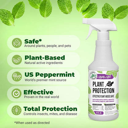 Mighty Mint 32 oz Peppermint Plant Protection Spray - for Spider Mites, Insects, Gnats, Fungus, and Disease with Microfiber Cloth