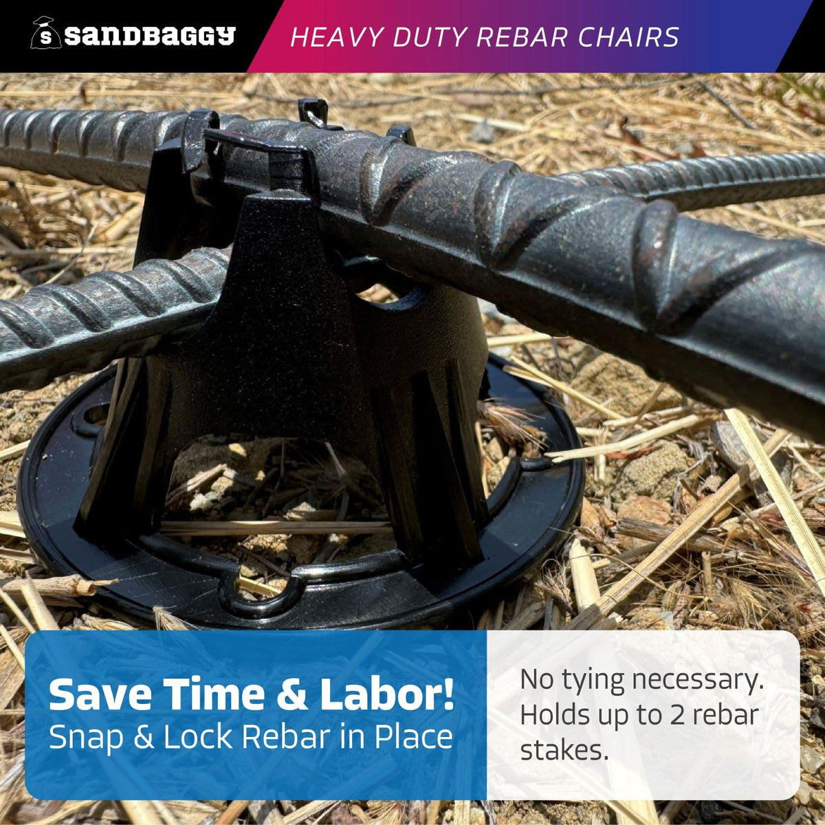 Sandbaggy Plastic Rebar Support Chairs - Elevates 1" or 1-1/4" - Concrete Chair for #3 to #5 and Steel Wire Mesh (100, 1" - 1.25" Rebar Chair)