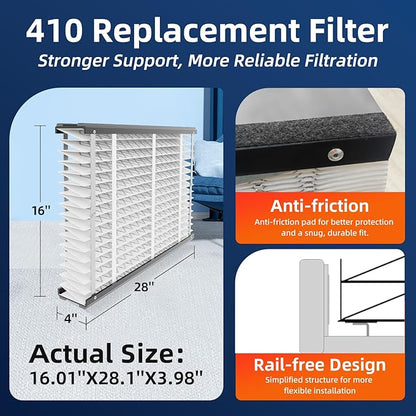 3 Pack, 410 Replacement Air Filter, MERV 11,Actual Size: 16"x28"x4", Nominal Size: 16x25x4, HVAC Furnace Filter, Compatible with AprilAire Models 4400, 3410, 2416, 2410, 1610, 1410
