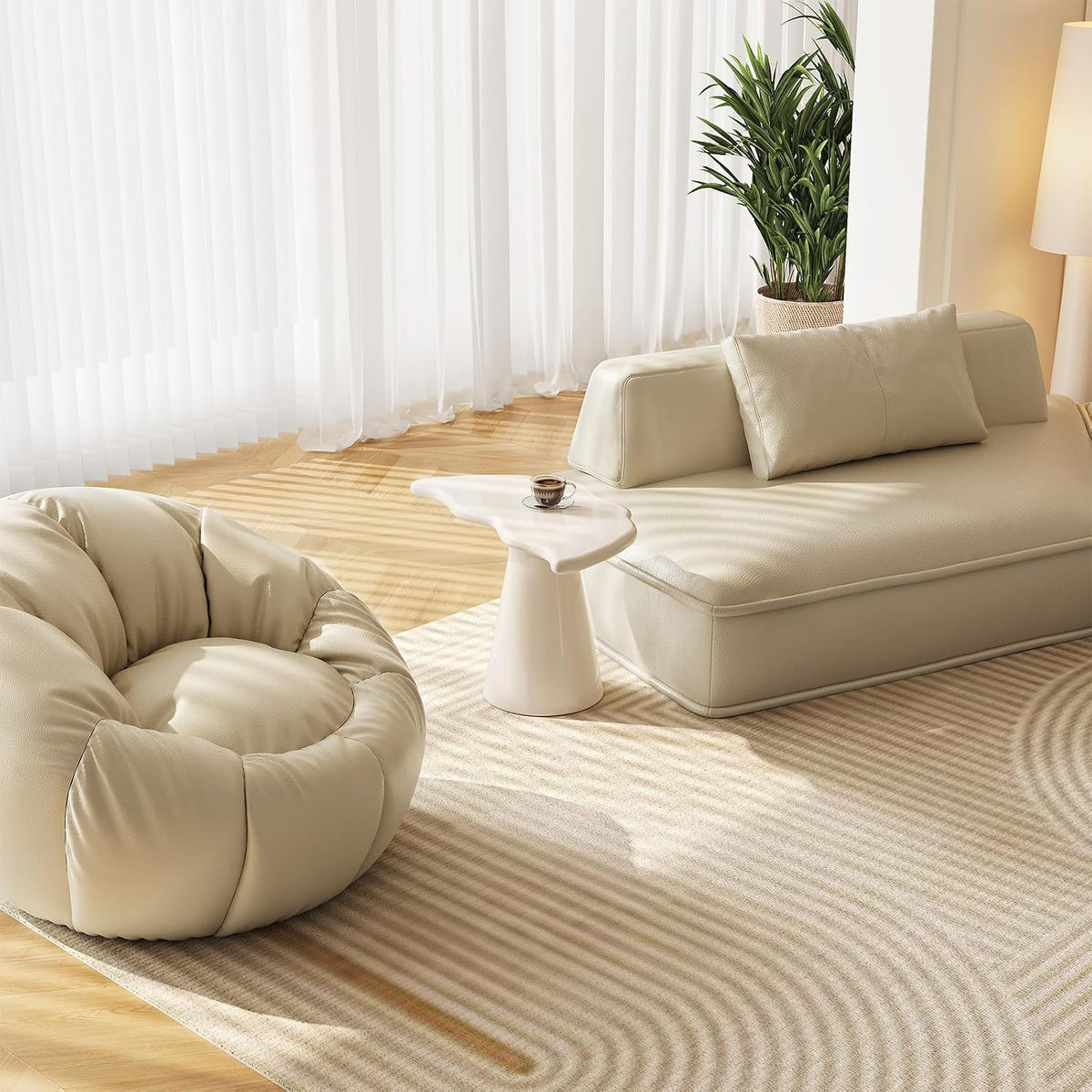 Guyii Irregular End Table, Cream White Side Table, Small Shark Fin Sofa Table for Living Room, Office, Home, Bedroom, Easy Assembly