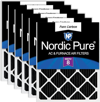 Nordic Pure 16x20x1 (Actual Size: 15 1/2 x 19 1/2 x 3/4) Pure Carbon Pleated Odor Reduction Furnace Air Filters 6 Pack