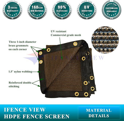 Ifenceview 6'x3' to 6'x50' Brown Shade Cloth/Fence Privacy Screen Fabric Mesh Net for Construction Site, Yard, Driveway, Garden, Railing, Canopy, Awning 160 GSM UV Protection (6' x 32')