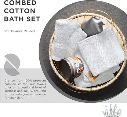 100% Cotton Bath Towel Set of 12-4 Bath Towels, 4 Hand Towels, 4 Wash Cloths, Sustainable, Soft, Highly Absorbent, Combed Cotton 12 Piece Set for Hotels, Spa, Bathroom, Dorm, White