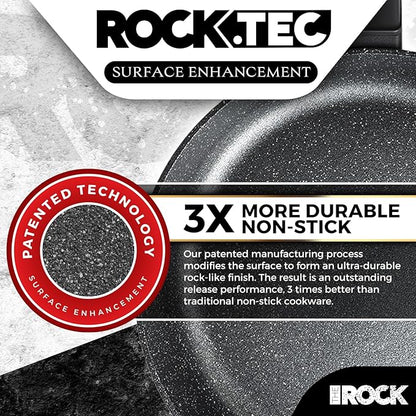 THE ROCK SOHO 12.5-Inch Non Stick Frying Pan with Lid – Nothing Sticks, Never Warps, Lasts Longer, Healthy Skillet with Heat-Resistant Handle, PFOA Free, Oven & Dishwasher Safe, Black