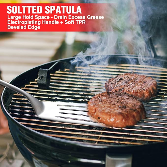 Grill Accessories Heavy Duty BBQ Set Gifts for Men/Women - Premium Stainless Steel Spatula, Fork, Brush & Tongs, Barbecue Utensils Tool Kit Gift for Grilling Lover Outdoor