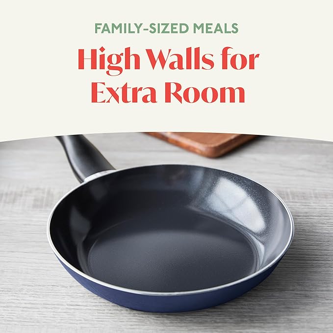 Deco 9.5” Nonstick Frying Pan Skillet, Made in Italy, Diamond Ceramic PFAS-Free, Dishwasher & Metal Utensil Safe, Durable Gloss Enamel Finish, Stay-Cool Handle, High Walls-Extra Room, Blue