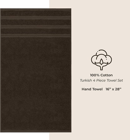 American Soft Linen Luxury Hand Towels for Bathroom, 600 GSM 100% Cotton Turkish 4 Piece Hand Towel Set, 600 GSM Hand Face Towels for Kitchen, Brown Hand Towels