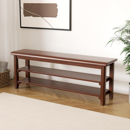 Shoe Rack Bench Mid Century Modern 2-Tier Shoe Rack Organizer for Entryway Hallway or Living Room Farmhouse Rustic Wooden Seat Bench Brown 11.8" Dx47.2 Wx16.5 H