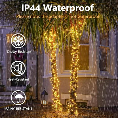 66FT 200LED Christmas String Lights Outdoor/Indoor, Extendable Twinkle Fairy Lights Waterproof Clear Wire with 8 Modes&Timer Function for Garden Bedroom Patio Christmas Tree Decorations (Warm White)
