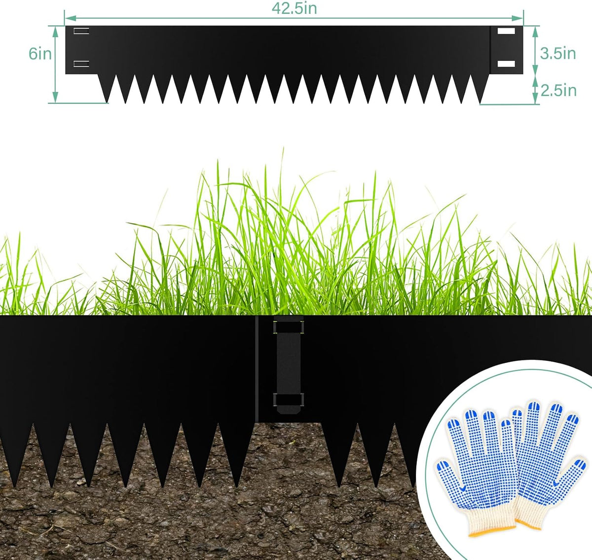 Metal Landscape Edging 6-Pack, Galvanized Steel Garden Edging - 40" L x 6" H Strips - Metal Edging Border w/ 6 Clips - Edge for Lawn Yard, Black