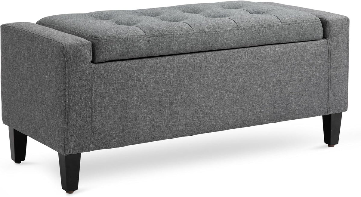 Gray Storage Ottoman with Linen Cover