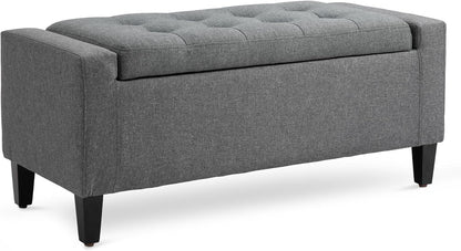 Gray Storage Ottoman with Linen Cover