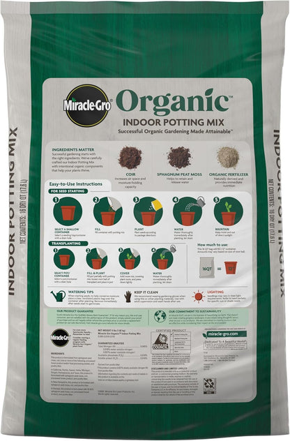 Miracle-Gro Organic Indoor Potting Mix, Protects Against Over and Under Watering, for Indoor Container Plants, Houseplants and Starter Plants, OMRI Listed, 16 qt.