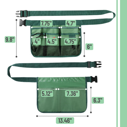 UNCO- Adjustable Gardening Belt, Green, 7 Pockets, Wear, Cut and Water Resistant, Garden Tool Belt Pouch, Waist Apron with Pockets
