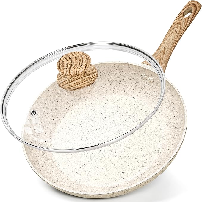 MICHELANGELO Frying Pans Nonstick - 12 Inch Frying Pan with Lid, Large 12 Inch Skillet with Ergonomic Handle, Non-Toxic Fry Pan - All Cooktops Compatible