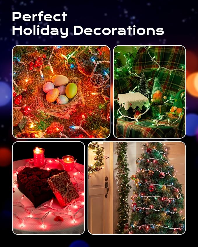 Brightown Multicolor Christmas Mini String Lights, 100-Count 26.5ft Incandescent Bulb Fairy Lights for Indoor Holiday Decor, Christmas Tree Garland Wedding Party Multi-Use Xmas Decoration, White Wire