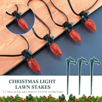 Jetec 200 Pieces Christmas Light Stakes Universal Yard Lawn Holiday 7.5 Inches Light Ground Stakes for C7 C9 String Lights Christmas Outdoor Lights Holders on Yards, Driveways (Green)