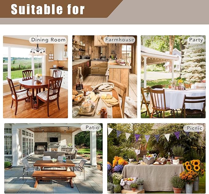 Fitable Faux Linen Tablecloths Rectangle 60 x 120 Inch - 2 Pack Waterproof Table Clothes for 8 Foot Tables, Turquoise Flax Look Kitchen Table Covers for Farmhouse, Dining, Party, Banquet, Buffet