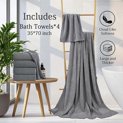 Hailea Gray Bath Towels Set 35x70 Inches - Luxury 600 GSM Oversized Bath Sheet Towel,Extra Large Microfiber - Quick Dry,Highly Absorbent,Super Soft Shower Towels Spa Hotel Bathroom Towel Set (4-Pack)