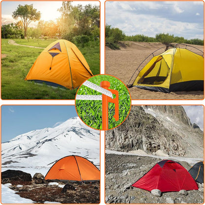 Eurmax USA 10 inch Multiuse Heavy Duty Steel Tent Stakes Tarp Pegs Camping Stakes for Outdoor Camping Canopy and tarp with 4 Ropes 10FT Length,8pcs(Orange)
