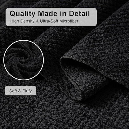8 Piece Large Black Family Bath Towel Set-2 Oversized Bath Towel Sheets,2 Hand Towels,4 Washcloths-600GSM Soft Highly Absorbent Quick Dry Beach Chair Towels Woven Towels for Bathroom Hotel and Spa
