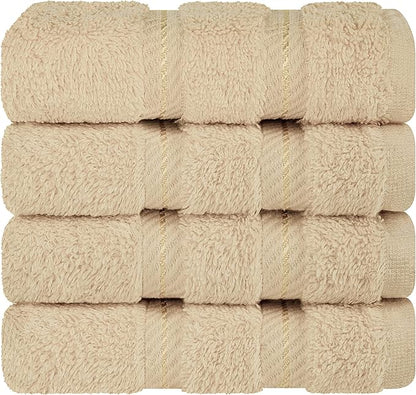 American Soft Linen Luxury Washcloths for Bathroom, 600 GSM 100% Cotton 4 Piece Turkish Wash Cloth Set, 13x13 in Soft Rags for Body and Face, Beige Washcloths
