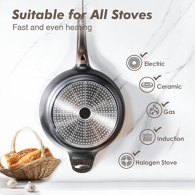 SENSARTE Nonstick Frying Pan Skillet with Lid, 13.3 Inch Large Deep Frying Pan, 6 Qt Non Stick Saute Pan with Cover, Induction Pan, Healthy Non Toxic Cooking Pan with Helper Handle, PFOA PFOS Free