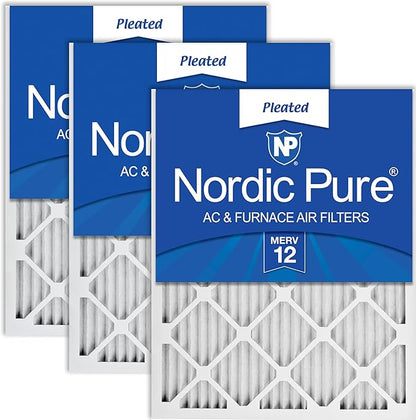 Nordic Pure 12x12x1 (Actual Size: 11 3/4 x 11 3/4 x 3/4) Pleated MERV 12 Air Filters 3 Pack