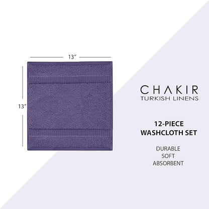 Chakir Turkish Linens | Hotel & Spa Quality 100% Cotton Premium Turkish Towels | Soft & Absorbent (12-Piece Washcloths, Plum)