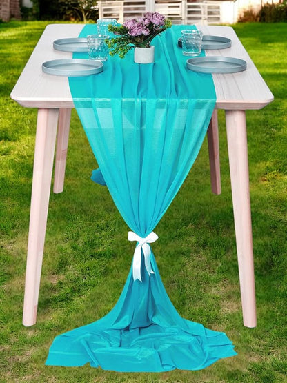 MDS 2 Pack 10ft Chiffon Table Runner 29 x 120 Inches Sheer Wedding Runner Romantic Rustic Table Runner for Wedding Decorations, Birthday Parties, Bridal Shower Party Arch Decor - Peacock Blue