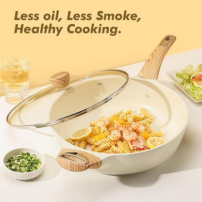 SENSARTE Ceramic Nonstick Frying Pan Skillet with Lid, 10.5 Inch Deep Frying Pan, 3.8 Qt Saute Pan, Induction Pan, Healthy Non Toxic Cooking Pan with Helper Handle, PFOA PFAS PTFE Free