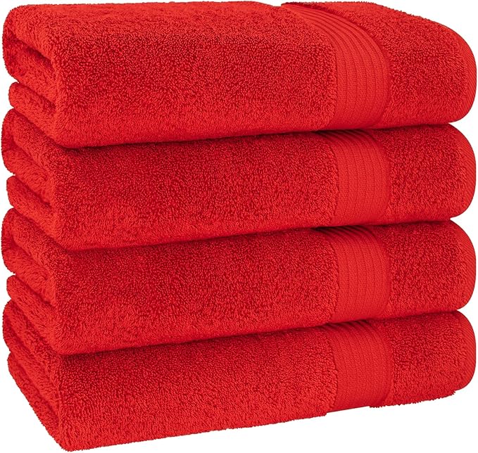 Cotton Paradise 4 Piece Turkish Bath Towels for Bathroom, 100% Cotton Extra Large Soft Plush Towels Bathroom Set, Red