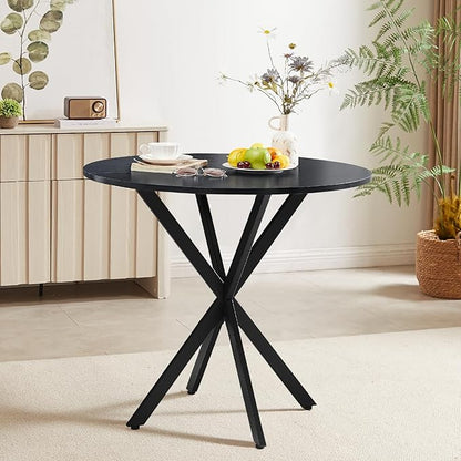 Unovivy 31.5" Black Small Round Dining Table for 2-4, Space Saving Circle Kitchen Dinner Table, Mid Century Modern Dining Room Desk for Kitchen, Apartment