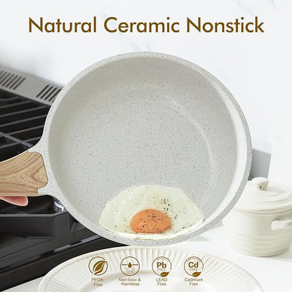 SENSARTE Nonstick Ceramic Frying Pan Skillet, 8-Inch Omelet Pan, Healthy Non Toxic Chef Pan, Induction Compatible Egg Pan with Heat Resistant Handle, PFAS-Free, White