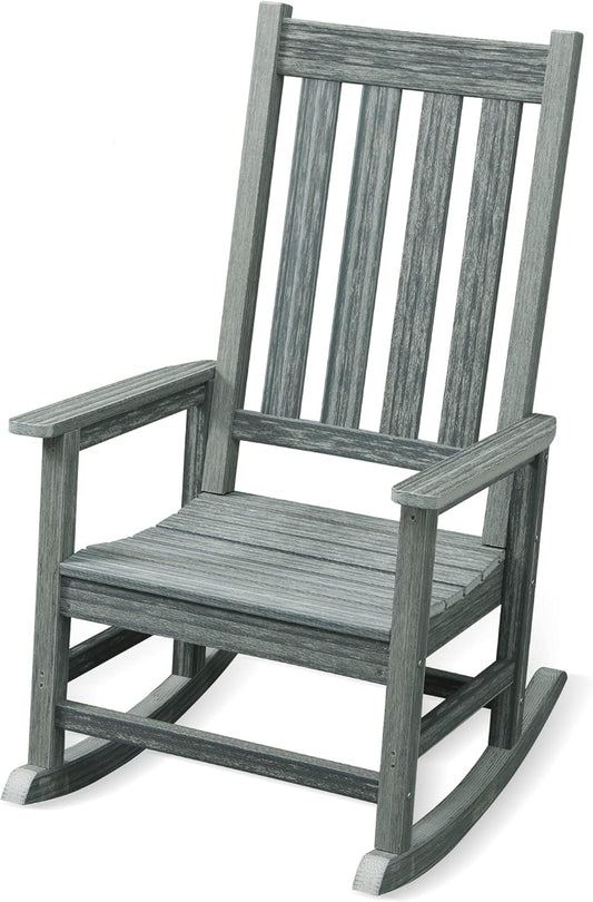 Oversized Outdoor Rocking Chair, HDPE 350lbs Heavy Duty Porch Rocker with High Back, All Weather Resistant Patio Rocking Chair for Lawn, Garden & Deck (Grey)