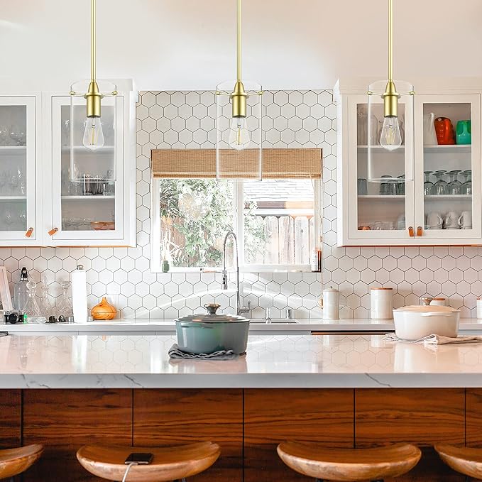 Satin Brass Pendant Lights Kitchen Island - Large Clear Glass Pendant Light Fixture